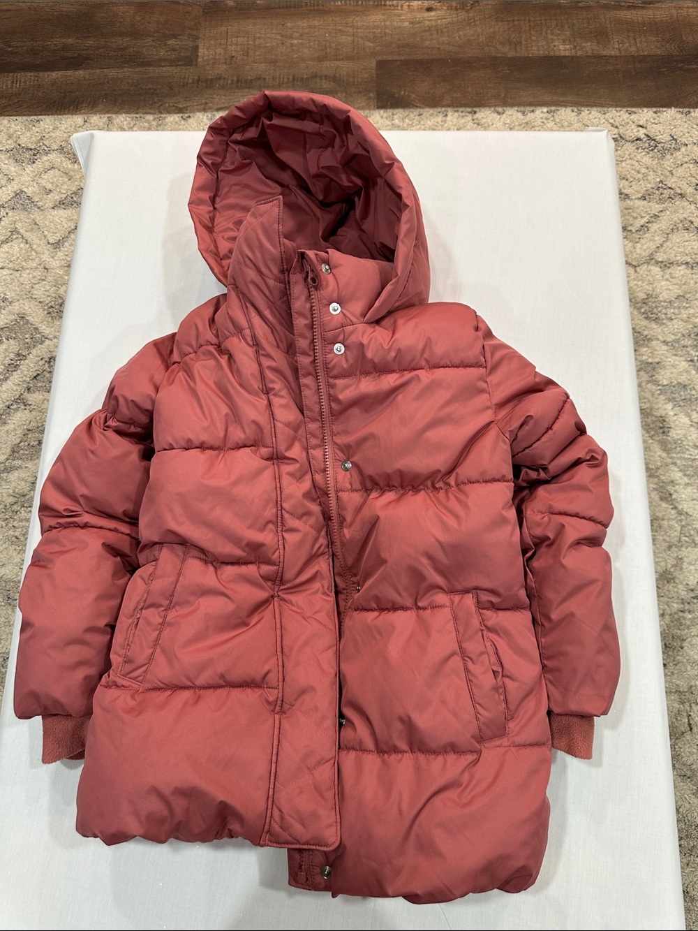 GAP Kids Hooded Puffer Jacket in Dusty Rose